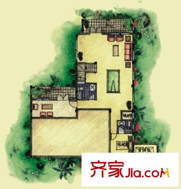 慶隆南山高爾夫柏翠莊戶型圖柏翠莊A戶型陽(yáng)光半地下層 1室1廳1衛(wèi)1廚
