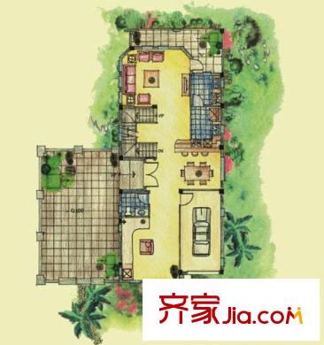 慶隆南山高爾夫柏翠莊戶型圖柏翠莊A戶型一層 1室1廳1衛(wèi)1廚