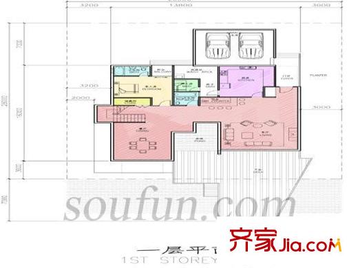 長(zhǎng)青湖別墅戶型圖別墅一層 1室2廳1衛(wèi)