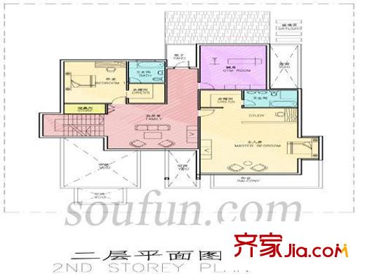 長青湖別墅戶型圖別墅二層 3室2廳2衛(wèi)