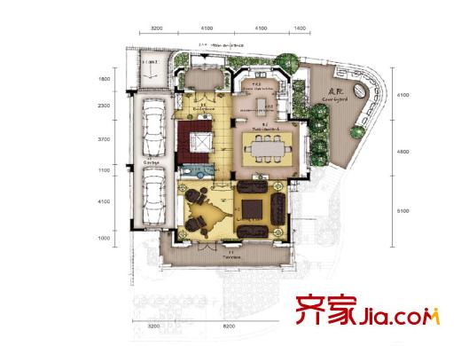 翡翠御園一期1-72棟B1戶型一層 6室4廳6衛(wèi)2廚
