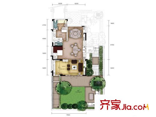 翡翠御園一期1-72棟B3戶型負(fù)一層 6室3廳6衛(wèi)2廚
