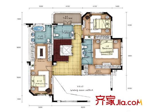 翡翠御園一期1-72棟B1戶型二層 5室4廳5衛(wèi)1廚