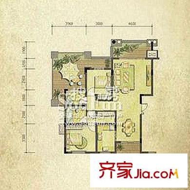 復(fù)地別院戶型圖A5(溪谷洋房)小平層 2室2廳2衛(wèi)1廚