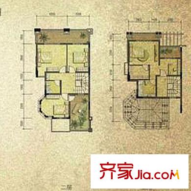復(fù)地別院戶型圖E1(臨崖聯(lián)排)二、三層 5室2廳4衛(wèi)1廚