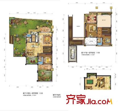 象嶼兩江望府一期疊拼別墅躍層下274平米戶型 3室3廳3衛(wèi)1廚