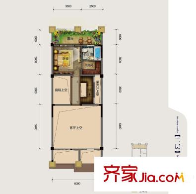 象嶼兩江望府一期臺(tái)地別墅A戶型第二層 3室3廳3衛(wèi)1廚