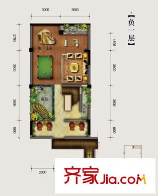 象嶼兩江望府一期臺(tái)地別墅A戶型負(fù)一層 3室3廳3衛(wèi)1廚