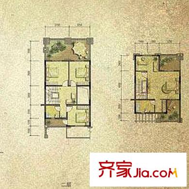 復(fù)地別院戶型圖E2(臨崖聯(lián)排)二層、三層 5室2廳4衛(wèi)1廚