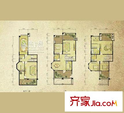 復(fù)地別院戶型圖B11(溪谷疊加) 5室2廳4衛(wèi)1廚