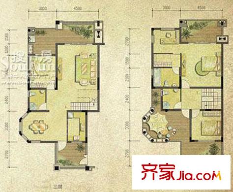 復(fù)地別院戶型圖B2(溪谷疊加) 192.33 423 2室2廳2衛(wèi)1廚