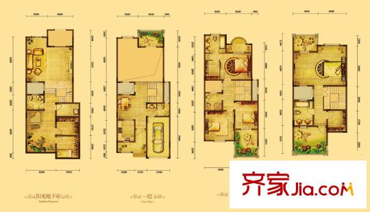 融創(chuàng)奧山博爵堡戶型圖一期19-28棟A2戶型 4室3廳5衛(wèi)1廚