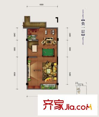 象嶼兩江望府一期臺地別墅B戶型負一層 3室3廳3衛(wèi)1廚