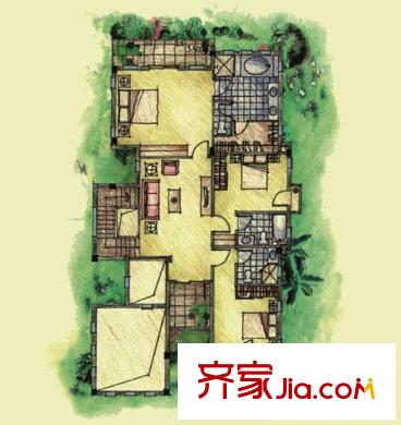 慶隆南山高爾夫戶型圖柏翠莊C戶型二層 2室2廳2衛(wèi)1廚
