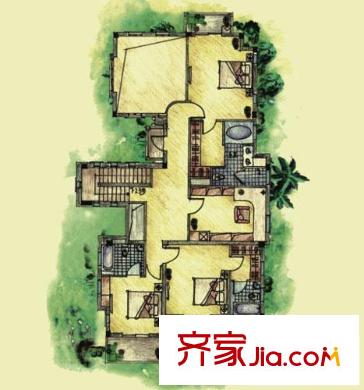 慶隆南山高爾夫戶型圖柏翠莊D戶型二層 3室2廳2衛(wèi)1廚