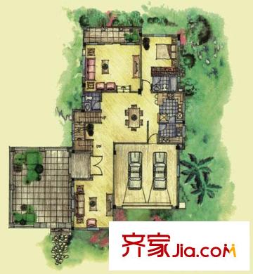 慶隆南山高爾夫戶型圖柏翠莊C戶型一層 3室2廳2衛(wèi)1廚