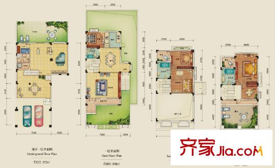 東原香山別墅戶型圖四期F戶型 4室3廳4衛(wèi)1廚