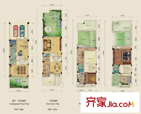 東原香山別墅戶型圖四期E-1戶型 2室2廳4衛(wèi)1廚