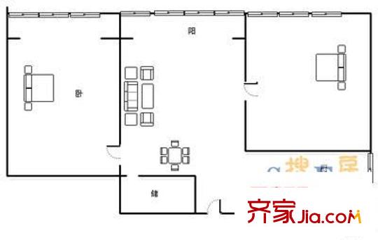 中山三路小區(qū) 2室 戶型圖