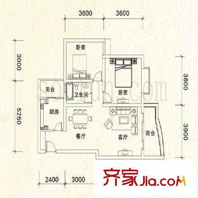 陽光九里戶型圖C1-1戶型 2室2廳1衛(wèi)1廚