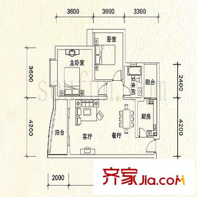 陽光九里戶型圖C1-2戶型 2室2廳1衛(wèi)1廚