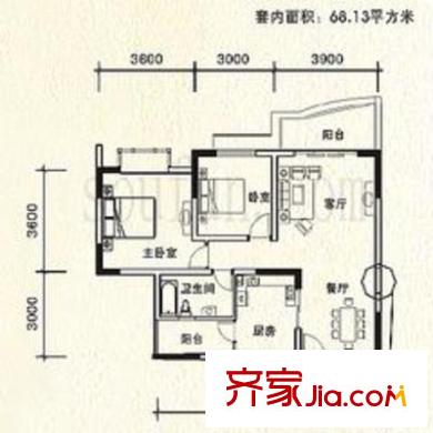 陽光九里戶型圖B2-1戶型 2室2廳1衛(wèi)1廚