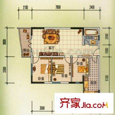 天水伴山居戶型圖2室2廳1衛(wèi)1廚
