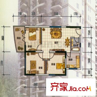 天水伴山居戶型圖2室2廳1衛(wèi)1廚