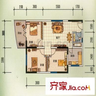 天水伴山居戶型圖2室2廳1衛(wèi)1廚