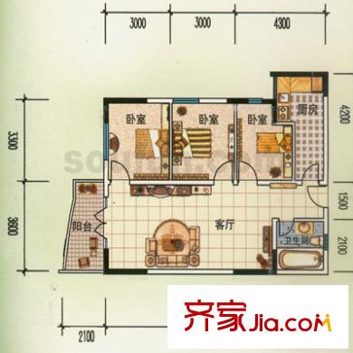 天水伴山居戶型圖2室2廳1衛(wèi)1廚