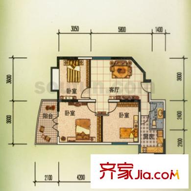 天水伴山居戶型圖2室2廳1衛(wèi)1廚