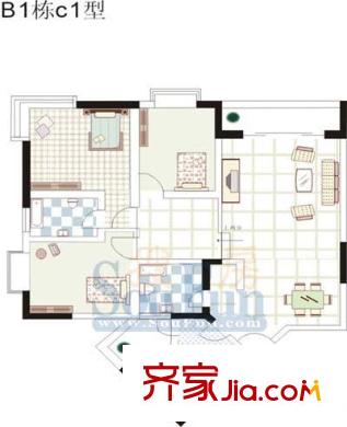 龍脊萬興家園戶型圖B1棟c1型 3室2廳2衛(wèi)1廚