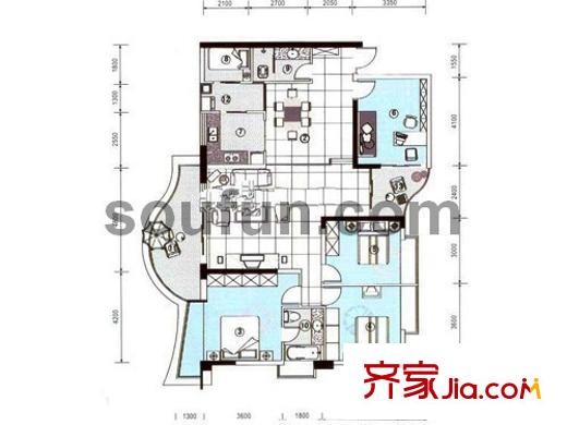 春江名都戶型圖B棟錯層 4室3廳2衛(wèi)1廚