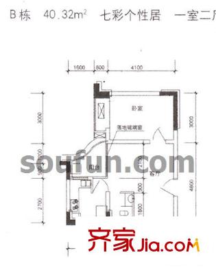 春江名都戶型圖B棟七彩個性居 1室2廳1衛(wèi)1廚
