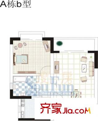 龍脊萬興家園戶型圖A棟b型 1室2廳1衛(wèi)1廚