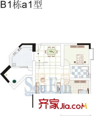 龍脊萬興家園戶型圖B1棟a1型 2室2廳1衛(wèi)1廚