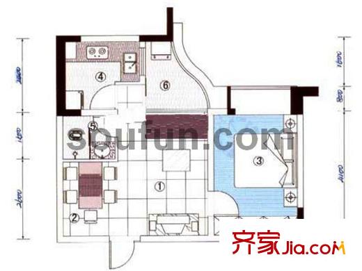 春江名都戶型圖B棟 1室2廳1衛(wèi)1廚
