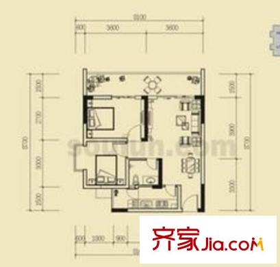 上新山水戶型圖A5 2室2廳1衛(wèi)1廚