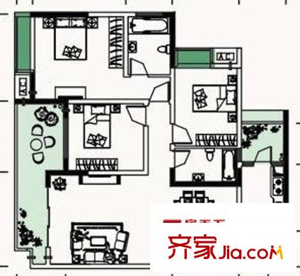 城市港灣C區(qū) 3室 戶型圖