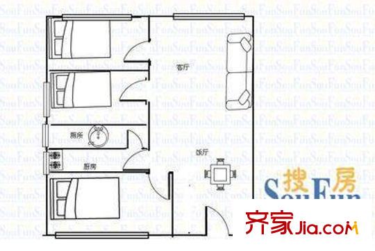 二支路小區(qū) 3室 戶型圖