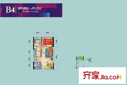 萬友四季繽紛一期高層標準層B4戶型 1室2廳1衛(wèi)1廚