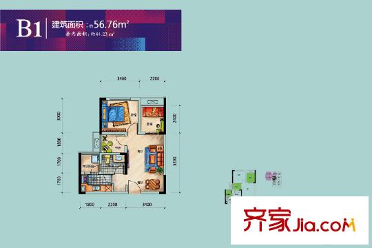 萬友四季繽紛一期高層標準層B1戶型 2室2廳1衛(wèi)1廚