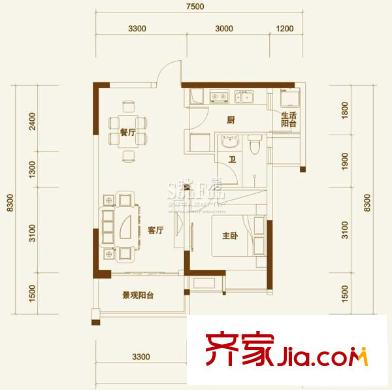 康田龍騰灣 1室 戶型圖