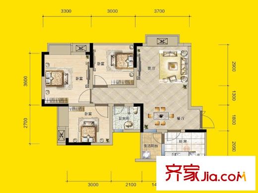都靈態(tài)度戶型圖一期B棟標準層5、8號房 2室2廳1衛(wèi)1廚