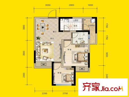 都靈態(tài)度戶型圖一期B棟標準層6、7號房 1室2廳1衛(wèi)1廚