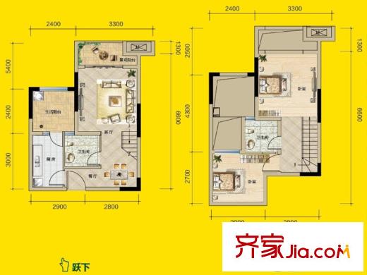 都靈態(tài)度戶型圖一期A棟標準層7、8、11、12號房 1室2廳1衛(wèi)1廚