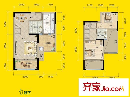 都靈態(tài)度戶型圖一期A棟標準層1、2、5、6號房 1室2廳2衛(wèi)1廚
