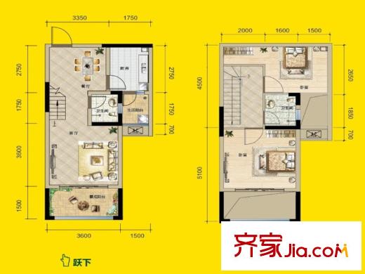 都靈態(tài)度戶型圖一期A棟標準層3、4、9、10號房 1室2廳2衛(wèi)1廚