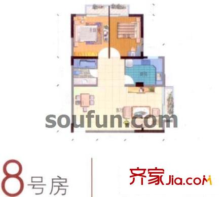 宏基大廈戶型圖8號房 2室1廳1衛(wèi)1廚