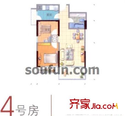 宏基大廈戶型圖4號房 2室1廳1衛(wèi)1廚